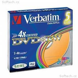 VERBATIM DVD+RW(5-Pack)Slim, Colour,, 4x, DLP, 4.7