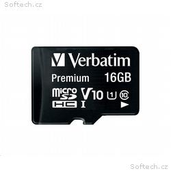 VERBATIM MicroSDHC karta 16GB Premium, U1 + SD ada