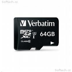 VERBATIM MicroSDXC karta 64GB Pro, U3 + adaptér