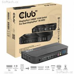 Club3D síťový přepínač - Switch, DP, HDMI KVM Swit