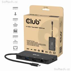 Club3D Dokovací stanice USB-C 9v1, 2xHDMI, 1xUSB-C