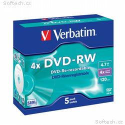 VERBATIM DVD-RW 4,7GB, 4x, DLP, Jewel, 5pack
