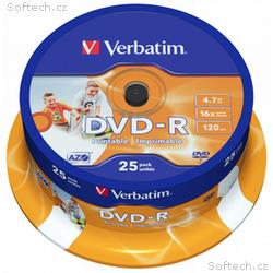 VERBATIM DVD-R 4,7GB, 16x, printable, 25pack, spin