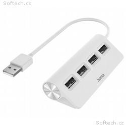 HAMA USB HUB, 4 porty, USB 2.0, 480 Mbit, s, bílý