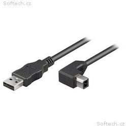 PremiumCord Kabel USB 2.0, A-B se zahnutým USB-B k