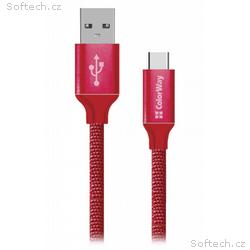 Colorway Datový Kabel USB, USB-C, 2.4A, 2m, Červen
