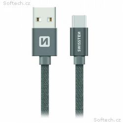 Swissten Datový Kabel Textile Usb, Usb-C 1,2 M Šed