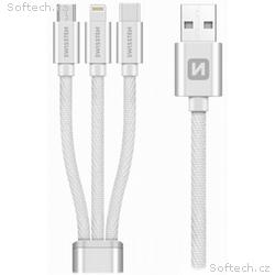 Swissten Datový kabel 3in1 MFi, 1,2 m, textilní, (