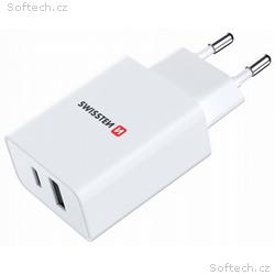 Swissten Síťový Adaptér GaN 1x USB-C + 1x USB 30W 