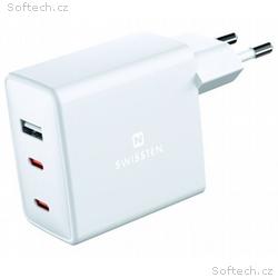 Swissten Síťový Adaptér GaN 2x USB-C + 1x USB 70W 