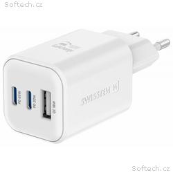 SWISSTEN SÍŤOVÝ ADAPTÉR GaN 2x USB-C 65W PD + 1x U