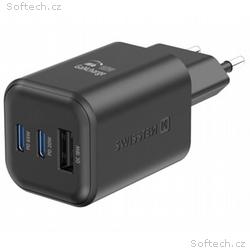 SWISSTEN SÍŤOVÝ ADAPTÉR GaN 2x USB-C 65W PD + 1x U