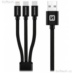 SWISSTEN DATOVÝ KABEL TEXTILE 3in1 1,2 M ČERNÝ (Li