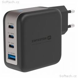 Swissten síťový adaptér gan 3x usb-c 100w pd + 1x 