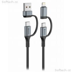 Swissten textilní datový kabel 4in1, 3A, 1,5m čern