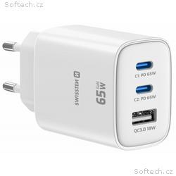 Swissten Síťový Adaptér Edge GaN 2x USB-C PD 65W +