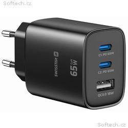 Swissten Síťový Adaptér Edge GaN 2x USB-C PD 65W +