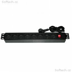 XtendLan 19" rozvodný panel 8x 230V, ČSN, vypínač,
