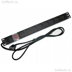 XtendLan 19", 1U rozvodný panel 8x 230V, 10A, ČSN,