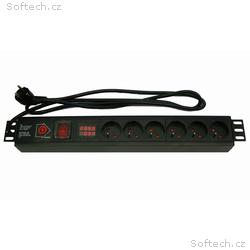 XtendLan 19" rozvodný panel 6x 230V, ČSN, vypínač,
