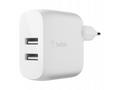 Belkin Duální 24W USB-A nástěnná nabíječka, bílá