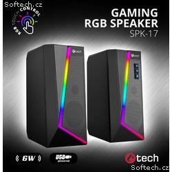 C-TECH reproduktory SPK-17, 2.0, 6W, RGB podsvícen