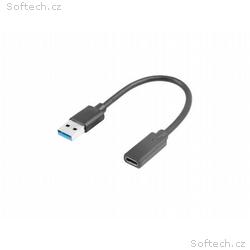 LANBERG kabel USB-C (F) 3.1 na USB-A (M) 15cm, čer