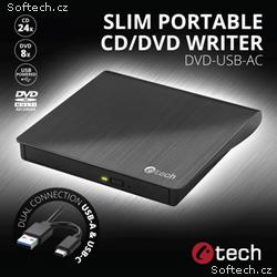 C-TECH Externí DVD vypalovačka DVD-USB-AC, USB 3.0