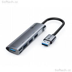 HUB USB C-tech UHB-U3-AL, 4x USB 3.2 Gen 1, hliník