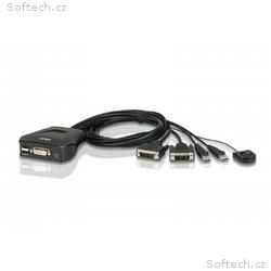 ATEN 2-port DVI KVM USB mini, integrované kabely, 