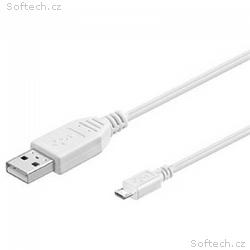 PremiumCord Kabel micro USB 2.0, A-B 3m, bílá