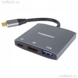 PremiumCord adaptér USB-C na HDMI, USB3.0, PD, roz