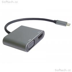 PremiumCord MST adaptér USB-C na HDMI + VGA, rozli