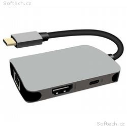 PremiumCord USB-C na HDMI + RJ45 + PD adaptér, hli