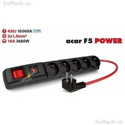 Acar F5 1.5m kabel, 5 zásuvek, přepěťová ochrana, 