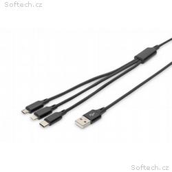 USB nabíjecí kabel, 3 v 1, USB A - Lightning+micro