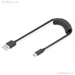 DIGITUS USB Typ A na USB Typ C Pružinový kabel TPE