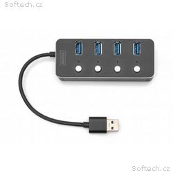 DIGITUS USB 3.0 Hub, 4 porty, přepínač Hliníkové p