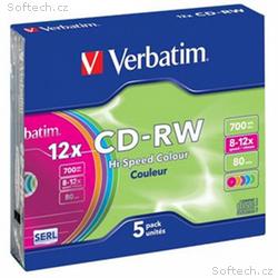 VERBATIM CD-RW(5-Pack), Slim, Colours, 12x, 700MB