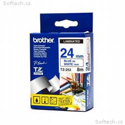 Brother - TZe-253, bílá, modrá (24mm, laminovaná)