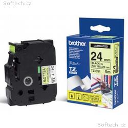 Brother - TZe-C51, signální žlutá, černá (24mm)