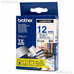 Brother - TZe-233, bílá, modrá (12mm, laminovaná)