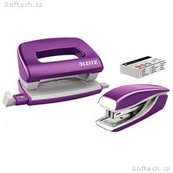 LEITZ Set mini sešívačky a děrovačky WOW, purpurov