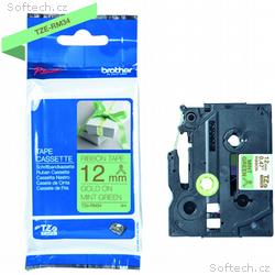 Brother - TZe-RM34 mentolově zelená, zlatá (12mm, 