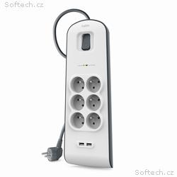 Belkin přepěťová ochrana BSV604 - 6-zásuvka, 2xUSB