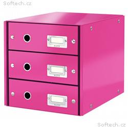LEITZ Zásuvkový box Click&Store, 3 zásuvky, růžová