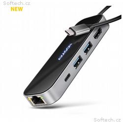 AXAGON HMC-6GLN, USB 5Gbps hub, 2x USB-A, USB-C, H