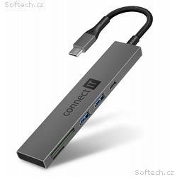 CONNECT IT CompactPRO USB-C hub + čtečka karet, (2