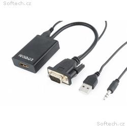 GEMBIRD adaptér VGA na HDMI, 0,15 m, černý