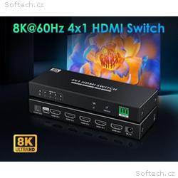 PremiumCord HDMI switch 4:1 s podporou rozlišení 8